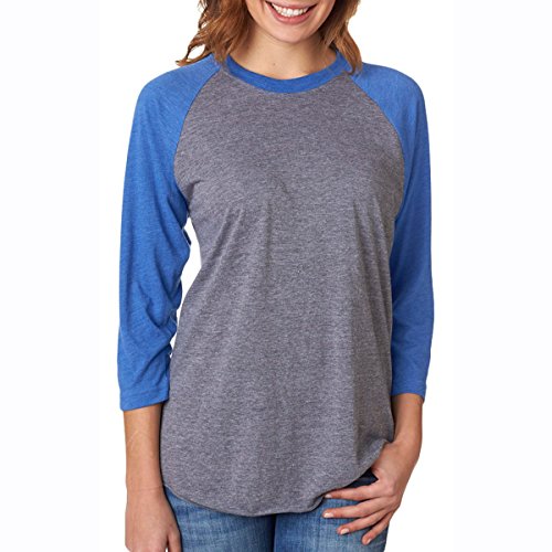 Next Level Apparel 6051 Unisex Tri-Blend 3 By 4 Sleeve Raglan - Vintage Royal & Premium Heather, Large