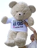 JUMBO 4-FEET-TALL BEIGE TEDDY BEAR WEARING SOMEBODY IN THE AIR FORCE LOVES YOU T-SHIRT