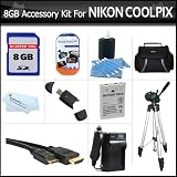 Buy 8GB Accessory Kit For Nikon COOLPIX P510 P500 P100 Digital Camera Includes 8GB... by Butterfly