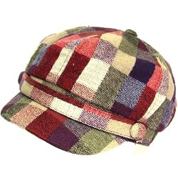New square multi-colored plaid side buttons newsboy gatsby cabbie cap hat Purple