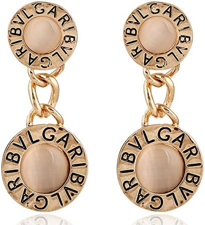 Bluegrass Embedded Round Opal Metal Plated Alphabet Pendant Earrings