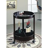 Cappuccino Finish Solid Wood Portable Round Kitchen Cart w/Caster