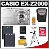 Casio EX-Z2000 14.1MP Digital Camera with 5x Ultra Wide Angle Zoom with CCD Shift Image Stabilization and 3.0 inch LCD (Silver) with 8GB Card + 2 Batteries + Case + Tripod + Accessory Kit
