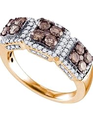 1.37 Carat (ctw) 10K Rose Gold Round Cognac & White Diamond Ladies Cocktail Right Hand Fashion Band