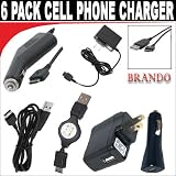 Cellphonechargerkit6pack,1car1travel,1USBcar1USBtravel,1regularcable1retractablechargerforYourSAMSUNGT229,T339,T639,T819