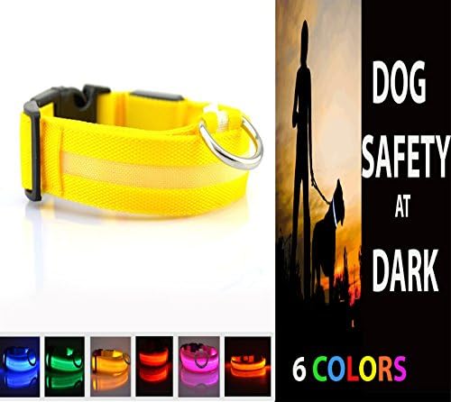 TOP RATED PREMIUM Glowing/Flashing LED DOG Collar -for your DOG'S SAFETY at NIGHT and in DARK-LIGHT WEIGHT-3 MODES-Battery Included-COMFORTABLE FOR DOGS Adjustable 17.5"-22" Everyday Gears