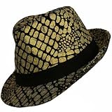 GOLD CROCO TEXTURED SLEEK FEDORA HAT 51YARL aCYL. SL160 GOLD CROCO TEXTURED SLEEK FEDORA HAT