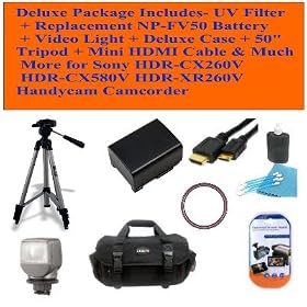 Deluxe Package Includes- Uv Filter + Replacement Np-fv50 Battery + Video Light + Deluxe Case + 50 Tripod + Mini Hdmi Cable & Much More for Sony Hdr-cx260v Hdr-cx580v Hdr-xr260v Handycam Camcorder