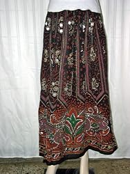 Womens Bollywood Bohemian Chic Dcrapechic Crinkle Long Black Orange Beaded Skirt 36" Length