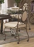 Set of 2 Dining Side Chairs with Scroll Metal Frame and Casters in Bronzed  ....