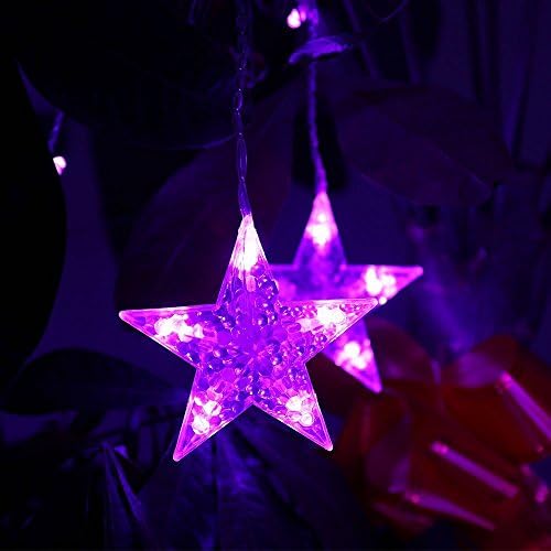 138 LED 8.2ft Star Window Curtain Icicle String Lights(6 Small 6 Big), Power Operated Ac 110v for Outdoor, Holiday, Bedroom, Birthday Party, Christmas Ornaments Decorations, Waterproof(purple)