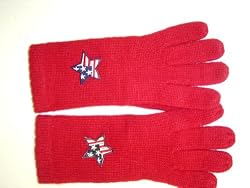 G242, Red Angora Wool Gloves Trimmed with Star American Flag for Men Women and Teens