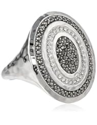 Judith Jack "Silver Halo" Sterling Silver and Marcasite Hammered Oval Ring, Size 8