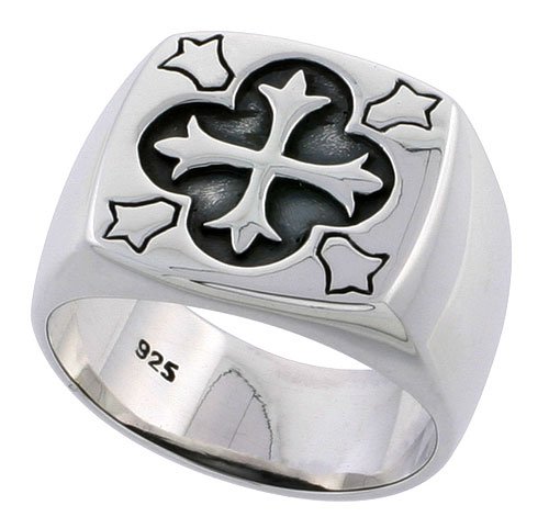 Sterling Silver Cross Patonce Men's Ring Flawless Finish 5/8 inch wide, size 12