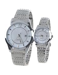 Orient Idea Ori-0316E 2 x Chic Round Case Quartz Wrist Watches with Alloy Band for Couples Lovers - White