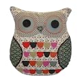 Patchwork Owl Cushion - Ivory and beige