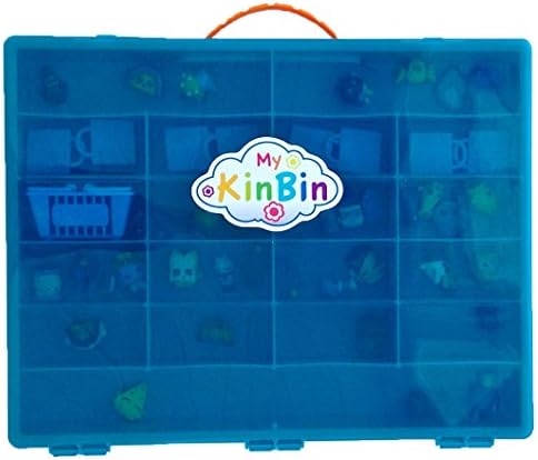 Blue Storage Case, Organizer for ShopkinsTM - My Kin Bin TM Is The Perfect ShopkinsTM Storage Container - Fits Over 200 Characters, Many Shopping Bags & Up to 24 Shopping Baskets - Sturdy, Lightweight Turquoise Blue Colored Case with a Bright Orange Handle for Easy Travel