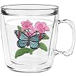 Butterfly w/Pink Flowers 12 oz Insulated Coffee Mug, Clear