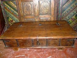 Antique Teak Hope Chest Pitara on Wheels India Coffee Table