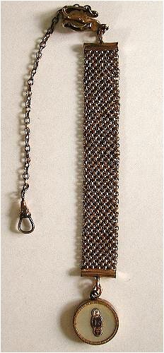 #131 GF Mesh Watch Chain w Odd Fellows Fob and Garment Clip