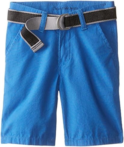Calvin Klein Little Boys' Belted Flat Front Short, Cairo Blue, 6