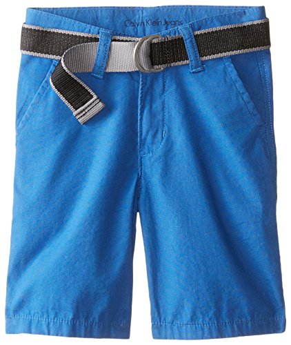 Calvin Klein Little Boys' Belted Flat Front Short, Cairo Blue, 6
