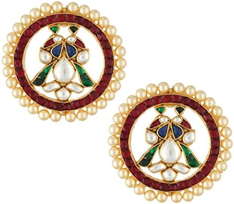 Sri Shringarr Women's Gold Finish Round Kundan And Pearl Earrings