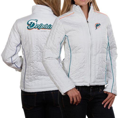 Miami Dolphins Ladies White Quilted Full Zip Jacket