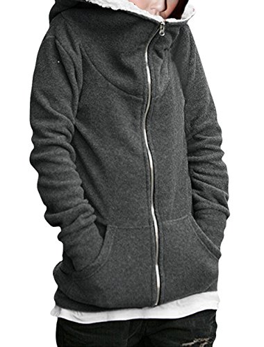 Allegra K Lady Long Sleeve Fleece Zip Closure Front Slant Pockets Hoodie