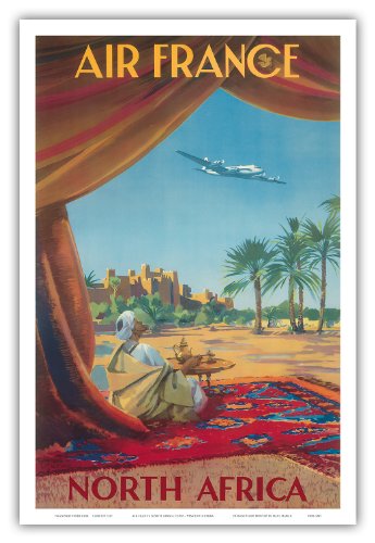 North Africa - Saharan Desert - Air France - Vintage Airline Travel Poster by Vincent Guerra c.1950 - Master Art Print - 12in x 18in