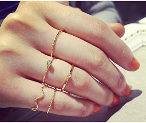 5PCS/Set Gold Plated Crystal Plain Cute Above Knuckle Ring Band Midi Ring Rings