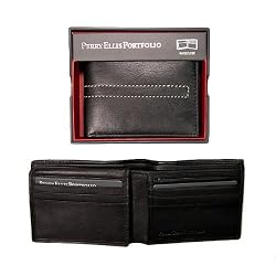 Perry Ellis Pattern Stitch Leather Wallet ~ Black