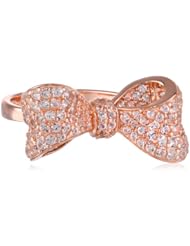 Rose Gold Plated Sterling Silver Created White Sapphire Bow Ring, Size 7