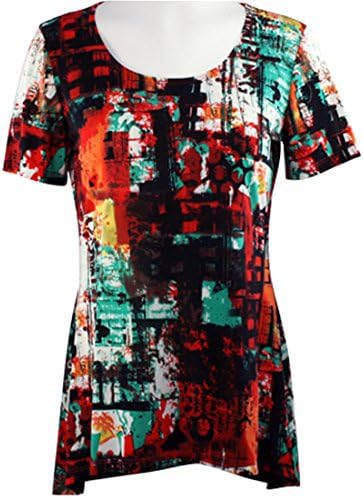 Crystal Fashions - Twilight, Short Sleeves, Hi-Lo Hem, Geometric Print Tunic Top