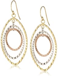 10k Italian Tri-color Gold Diamond-Cut Dangle Earrings