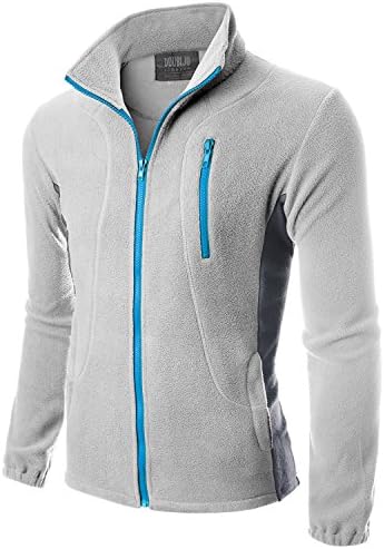 Doublju Mens Two-tone Long Sleeve Full-Zip Lightweight Big Size Fleece Jacket LIGHTGRYCOOLGRAY,XL