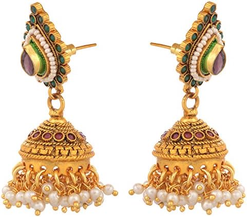 Dishi Indian Fashion Jewelry Gold Plated Chandani Jhumki Charm Traditional Jewellery Set for Women