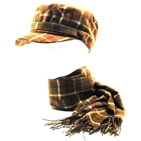 Buy 0818CD Brown Plaid Conductor Military Cadet Hat and Super Soft Scarf Matching Winter Set For... by 7headz