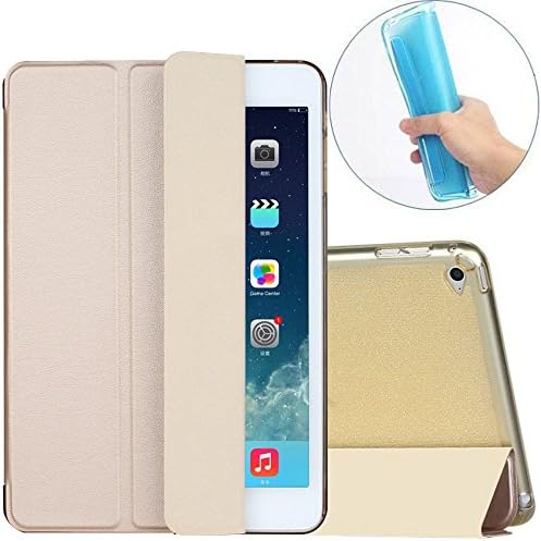iPad Air 2 Case, Century Mall Soft TPU Case Smart Eather Case Cover, Super Slim Cover back and Smart Feature Built-in magnet for sleep/wake feature） for Apple iPad Air 2 (iPad 6 case)Tablet(golden)