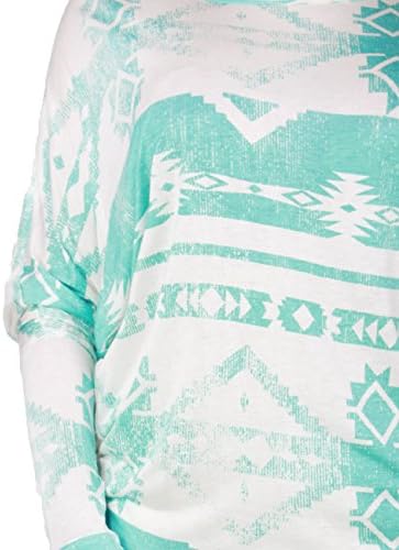 Fandsway Womens Southwestern Textile Print Long Sleeve Batwing Top (MEDIUM, MINT)