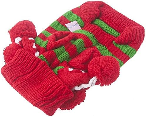 Striped Pet Dog Sweater Pullover Red and Green (L (ML): length 14.5"; girth 19")