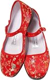 Red Brocade Silk Mary Jane Chinese Shoes