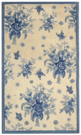 Safavieh Chelsea Collection HK250A Hand-Hooked Ivory and Blue Wool Area Runner, 2-Feet 6-Inch by 8-Feet