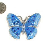 Blue & AB Clear Austrian Rhinestone Color Enameled Butterfly Silver-Plated Brooch Pin