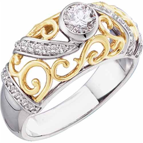 0.50 Ct.T.W. Sparkling Round & Marquise Cut Diamonds, 14Kt. Two Tone Gold. Designer Style Pre-Set Two Tone Diamond Engagement Ring