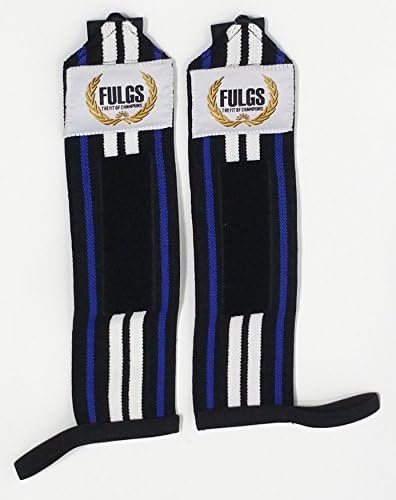FULGS Fit Wrist Wraps Black/White/Blue (Pair) with Bag for Storage. Use for Crossfit/Weightlifting/Powerlifting/Body Building/ Wrist Support