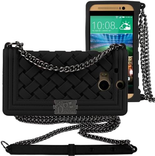 Dressier Braid Purse Wallet Design Case for HTC One 2 (M8) BLACK with Shoulder Chain Strap