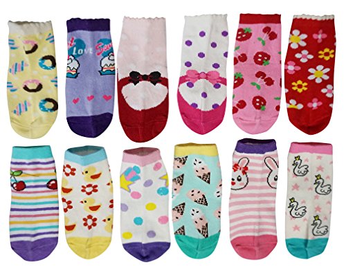 Girls Cotton Sports Crew Socks 12 Pairs Pack New Styles