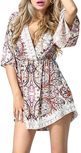 Party Mei Womens Sexy Crochet Print Batwing Sleeve Skirt Dress Colorful XL