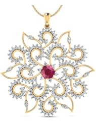 Diamond (1.91 Ct, IJ-SI), 18 Kt Yellow Gold Sunrise Pendant